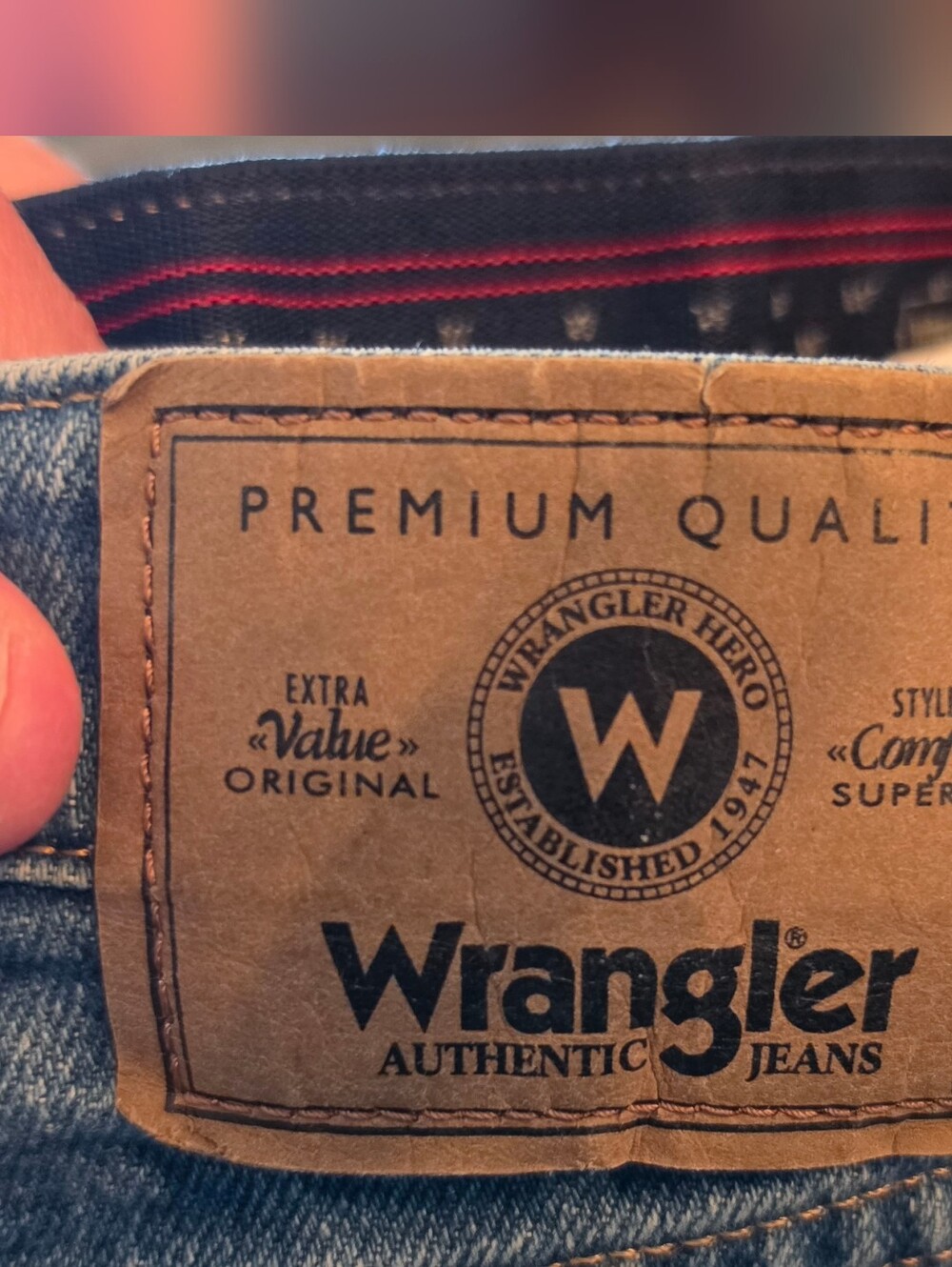 Wrangler Men's Blue Denim Straight Jeans - Brown Patch 50x30